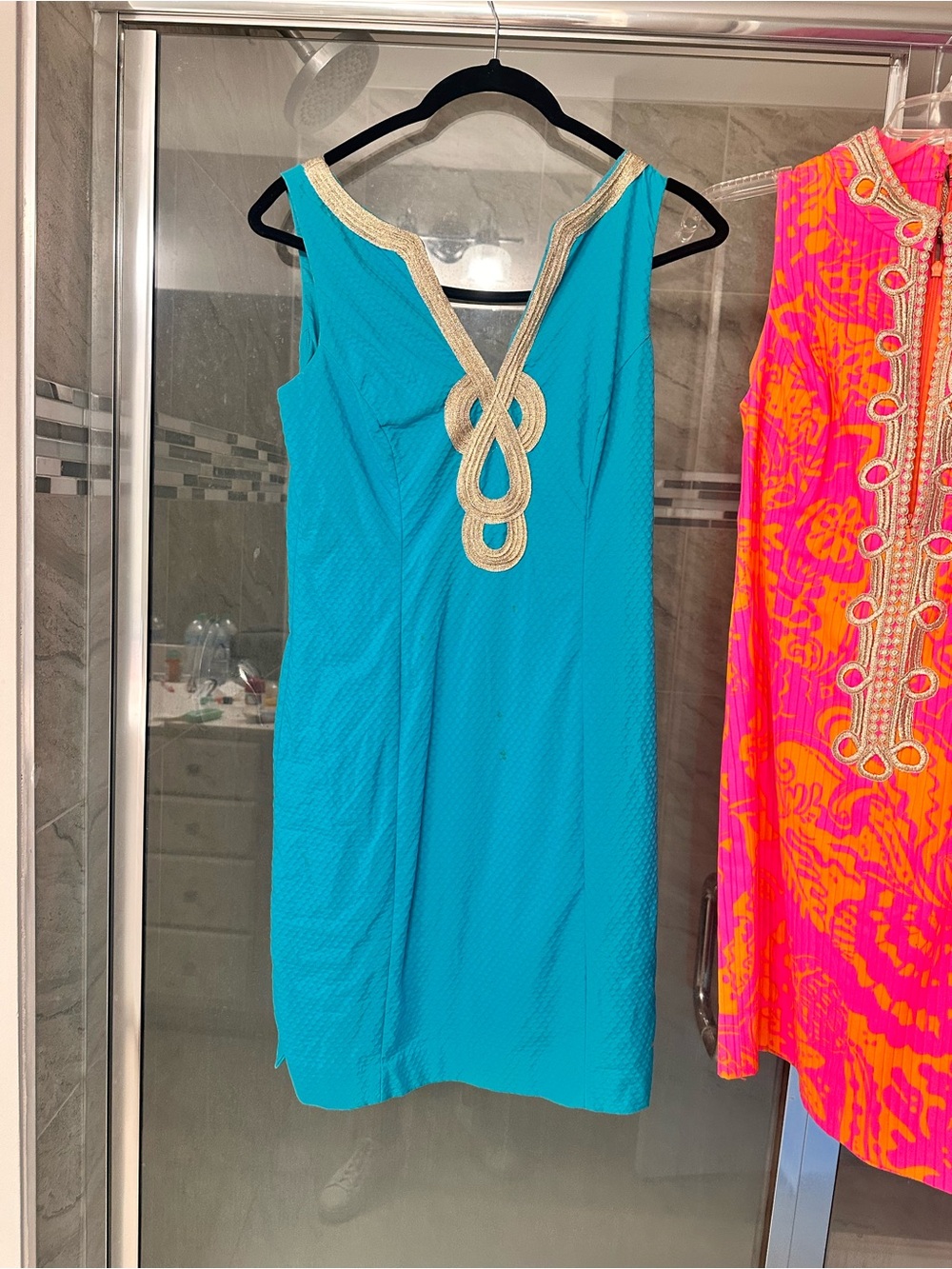 Sleeveless Turquoise Dress with Gold Trim **see description**
